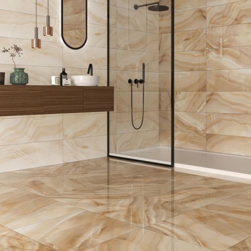 Porcelanato Esmaltado 60.8x60.8 Onice Ambra Marmolizado Brillo