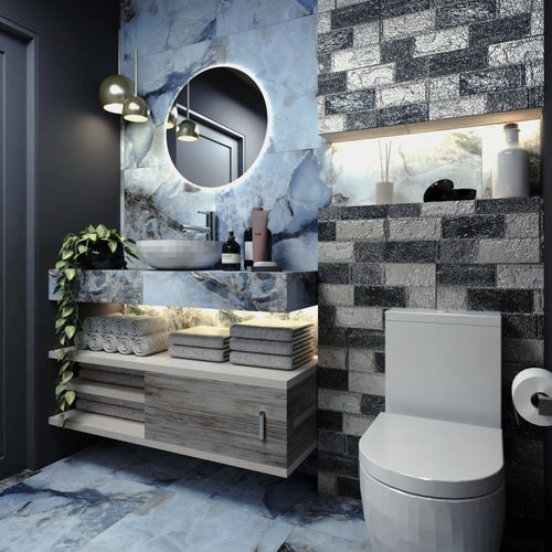 Porcelanato Esmaltado 60x60 Jakarta Blue Marmolizado Carving Rectificado
