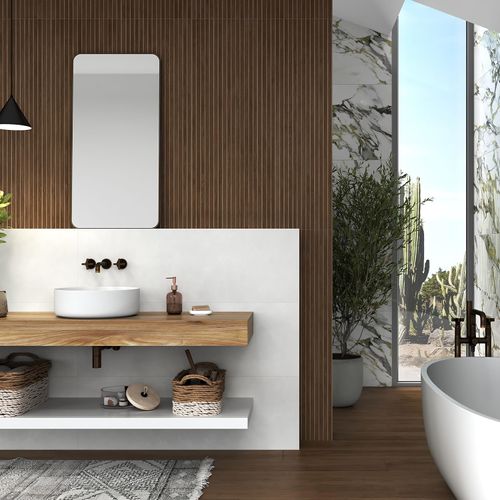 Porcelanato Mayólica 40x120 Timber Panel Nogal Madera Relieve Rectificado