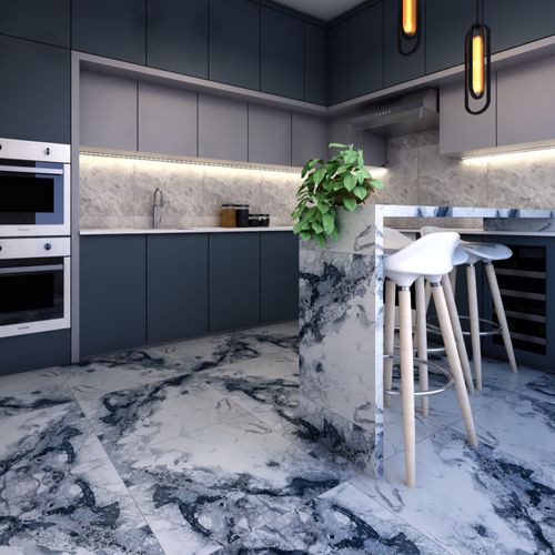 Porcelanato Esmaltado 60x60 Cementicio Oscuro Marmolizado Pulido Rectificado