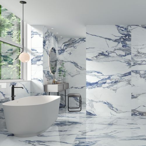 Porcelanato Esmaltado 60x120 Patagonia Blue Marmolizado Pulido Rectificado