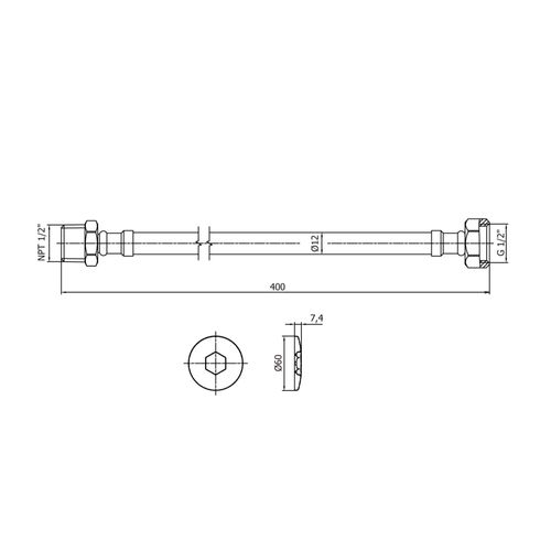 Tubo de abasto1/2x1/2 pulg x 40cm acero inoxidable para Lavartorio Vainsa