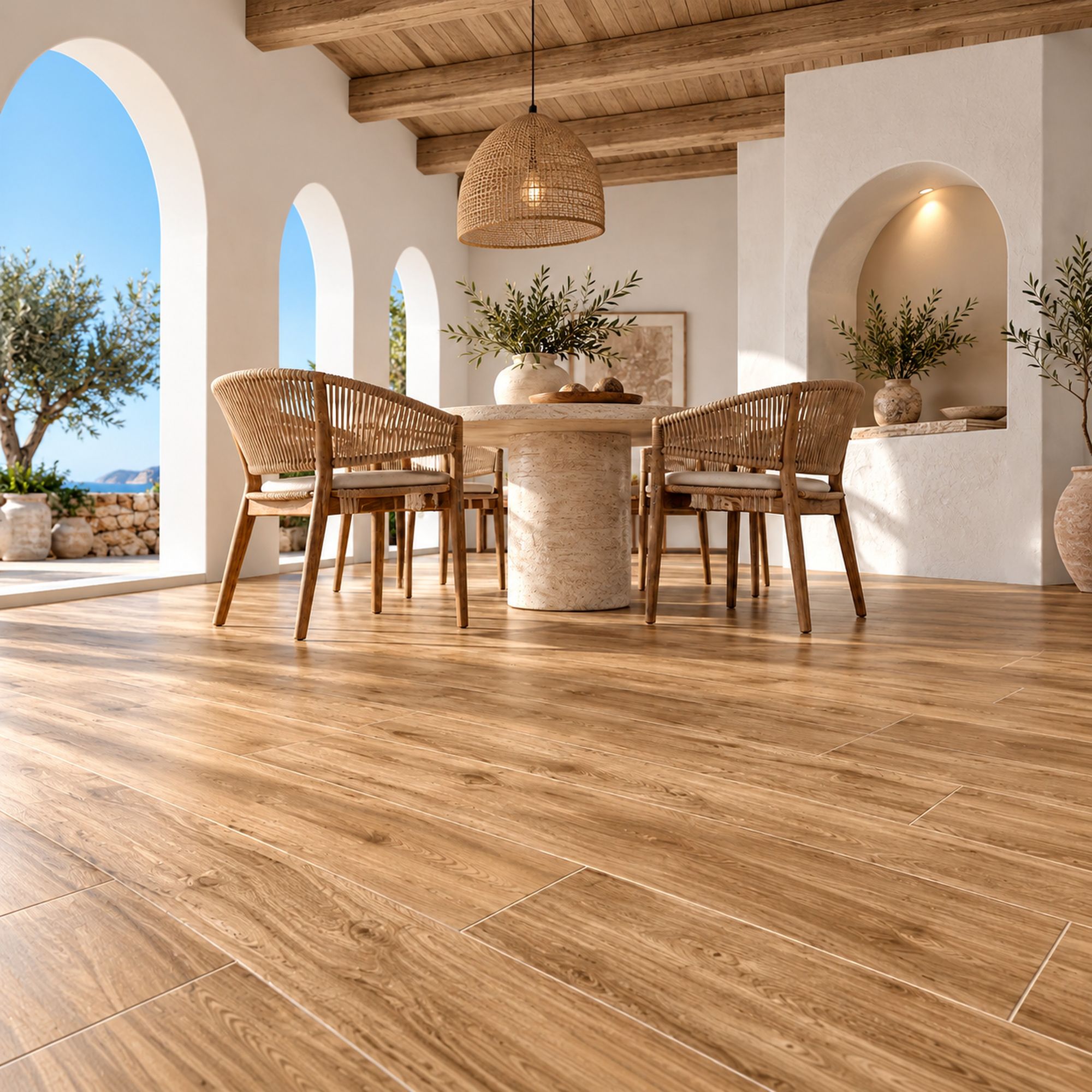 Porcelanato Esmaltado Adenia Miel Marrón Tipo Madera Mate 23 × 120 cm 1.12 m²