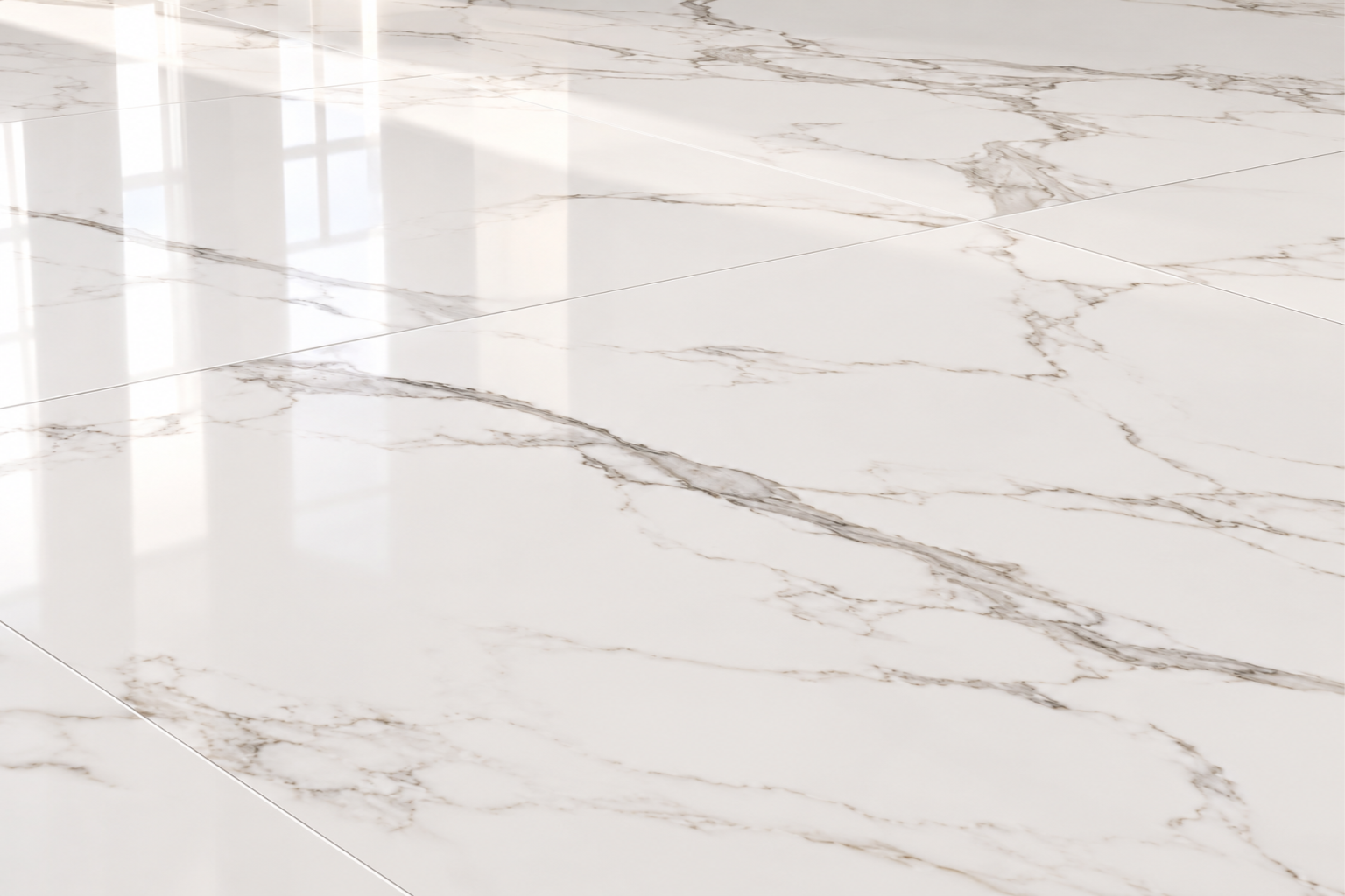 Porcelanato Lenox White Pulido Rectificado 120 × 120 cm - Caja de 1.44 m² — primer plano de la superficie pulida con vetas grises
